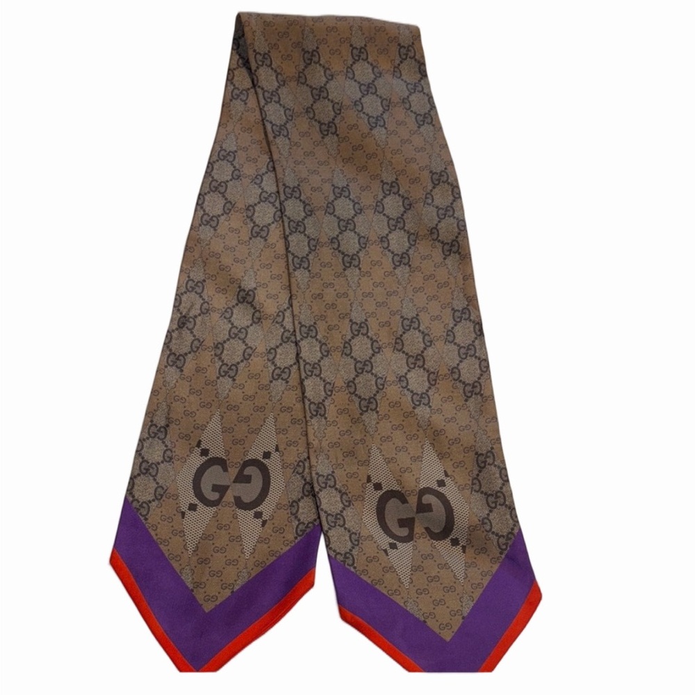 New Gucci Patchwork Backgammon Print Silk Scarf - image 2